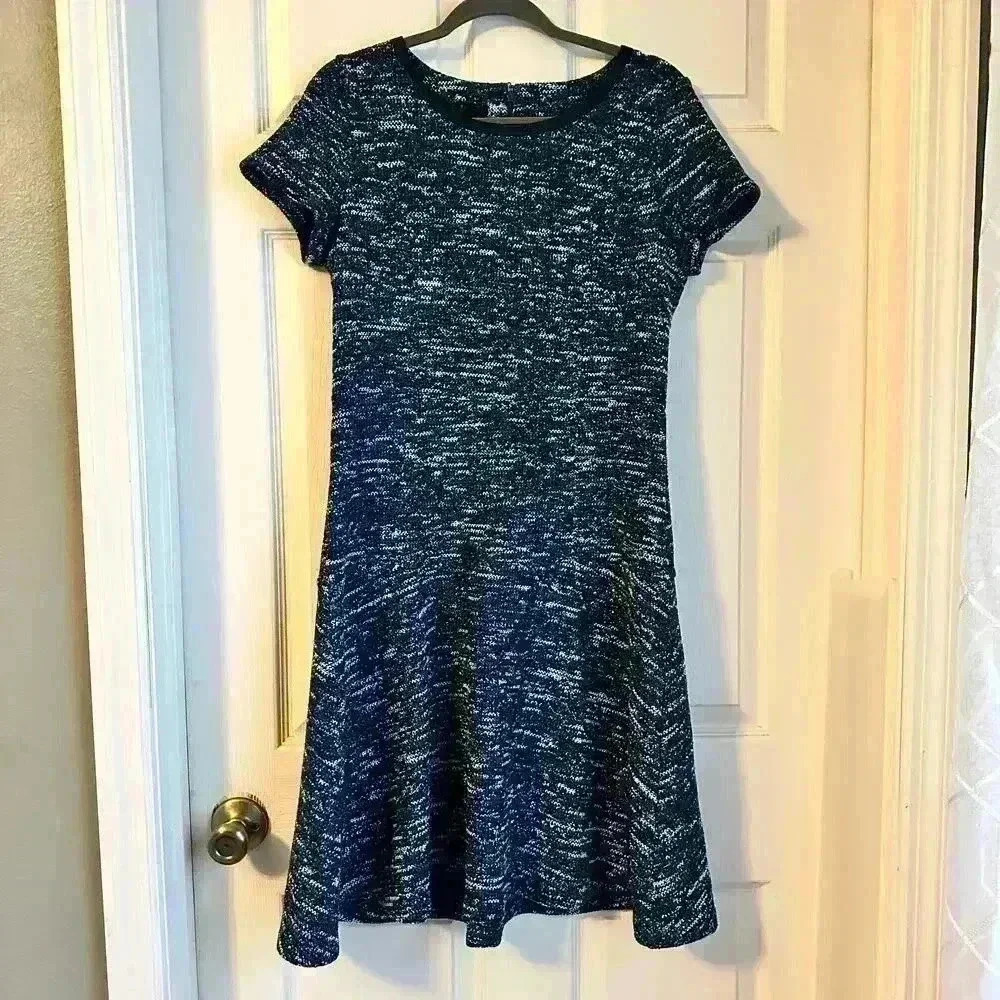 Talbots Dress Womens Size 10 Green Blue Black Tweed Faux Leather Trim Career